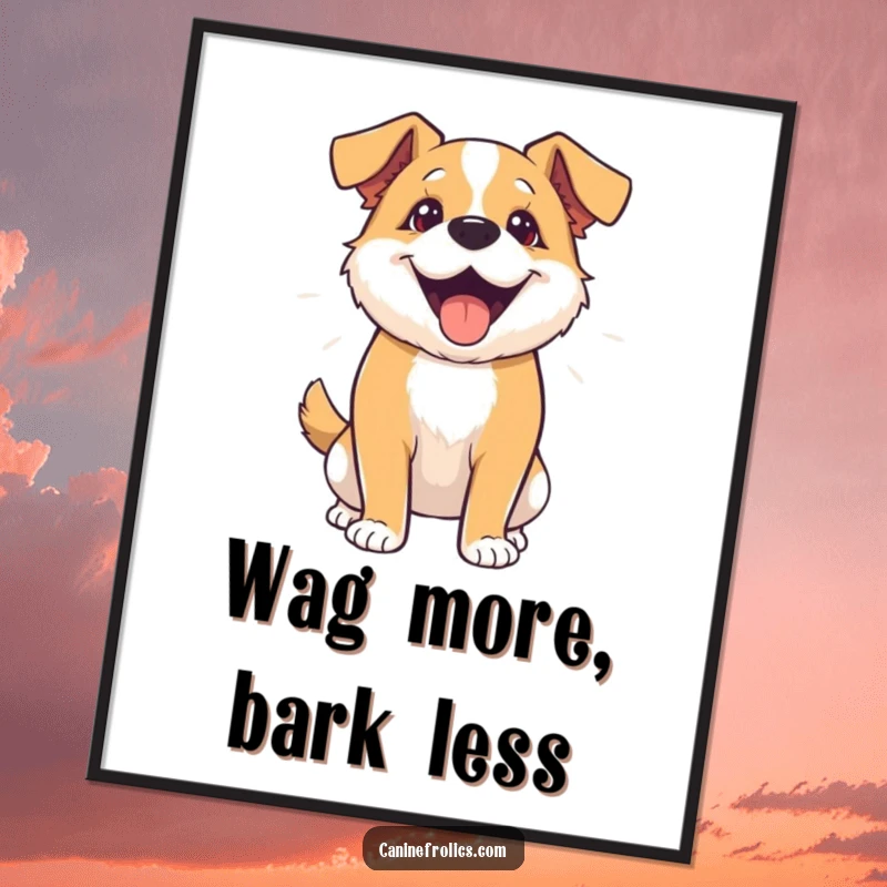 Funny Free Printable Wall Art: A dog doing a full-body wiggle, radiating pure, unadulterated happiness and energy.