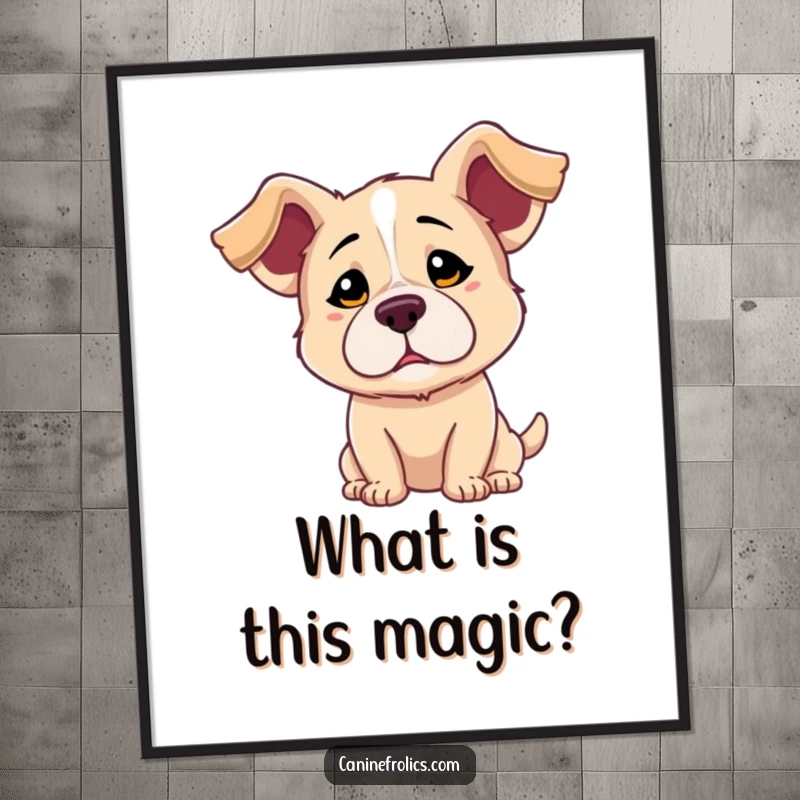 Funny Free Printable Wall Art: A dog with distinctly floppy ears, head tilted, wearing a priceless expression of playful confusion.