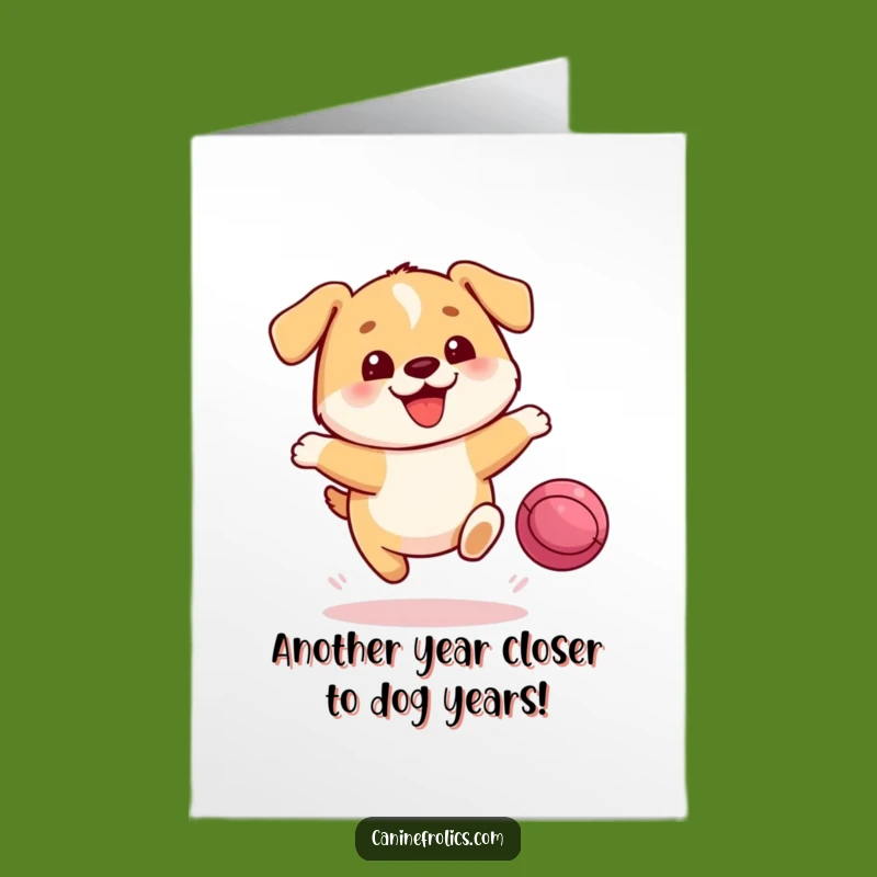 Free Printable Birthday Card: Funny Dog Leaping for Ball, Joyful Downloadable Gift