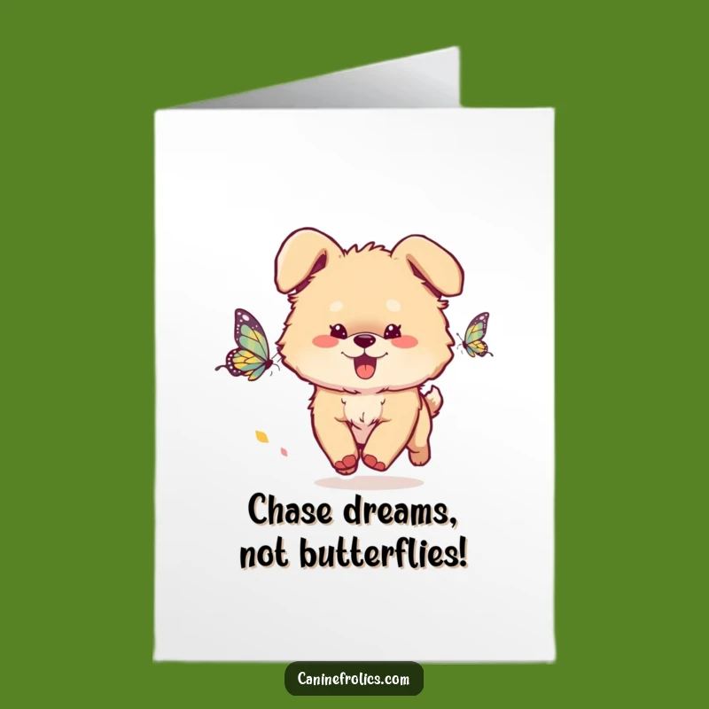Free Printable Birthday Card: Fluffy Dog Chasing Butterfly, Funny Downloadable Gift