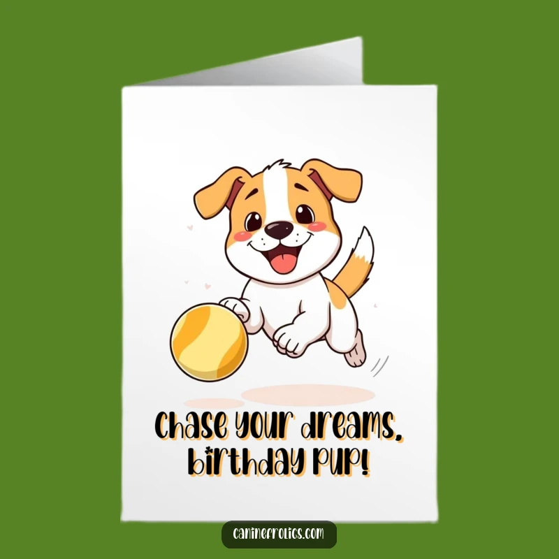 Free Printable Birthday Card: Energetic Dog Ball Chase Fun Downloadable Gift