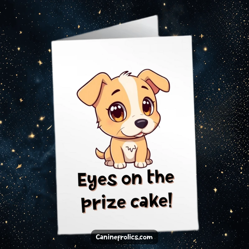 Funny Free Printable Birthday Card: Dog with wide, attentive eyes watching a distant, interesting object with curiosity.