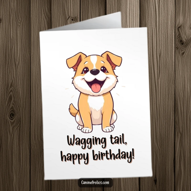 Funny Free Printable Birthday Card: A dog hilariously wagging its entire body with pure joy for a special occasion.