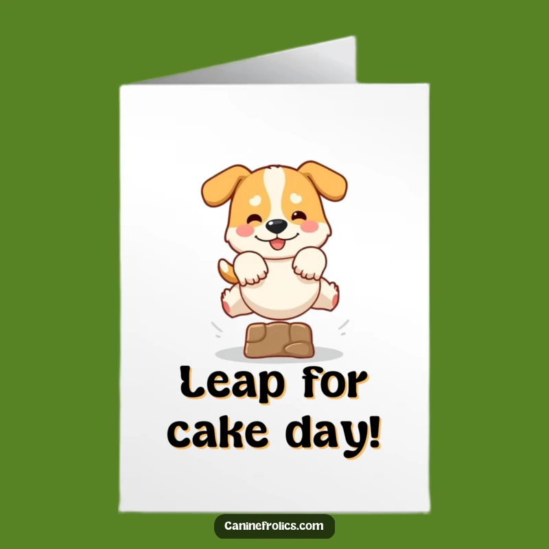 Free Printable Dog Birthday Card: Funny Leaping Pup Jumping for Joy Downloadable
