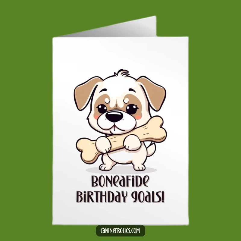 Funny Free Printable Bday Card: Determined Dog with Giant Bone, Downloadable Gift