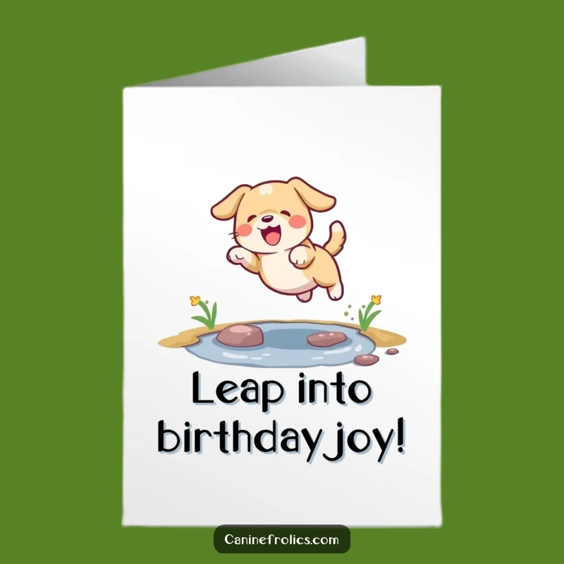 Free Printable Birthday Card: Dog Leaping Puddle, Joyful Dog Downloadable Gift