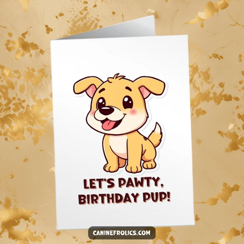 Funny Free Printable Birthday Card: A dog in a playful pounce, ready for fun and birthday games. High energy!