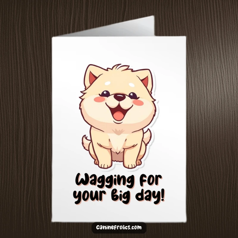 Funny Free Printable Birthday Card: Fluffy dog with a massive grin and furiously wagging tail, spreading birthday cheer.