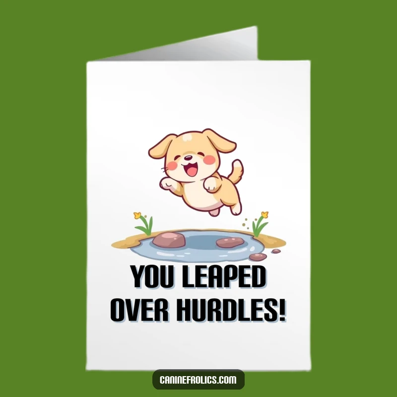 Free Printable Congrats Card: Dog Leaping Puddle, Success Downloadable Gift