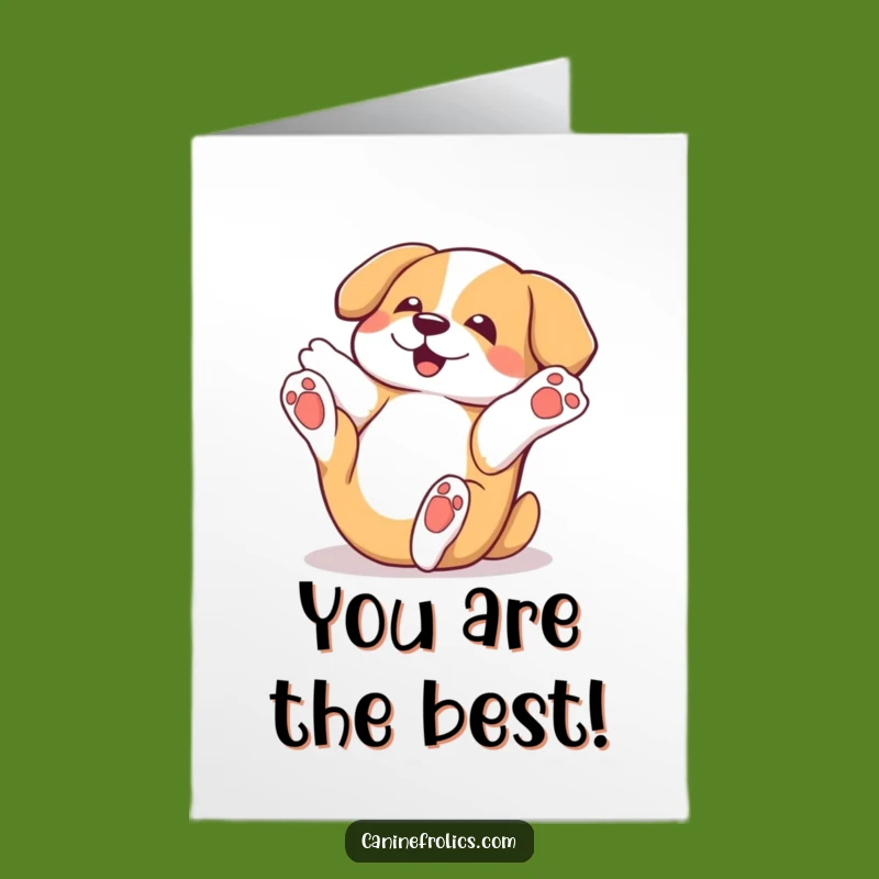Free Printable Congrats Card: Playful Dog Rolling, Funny Celebration Dog Gift
