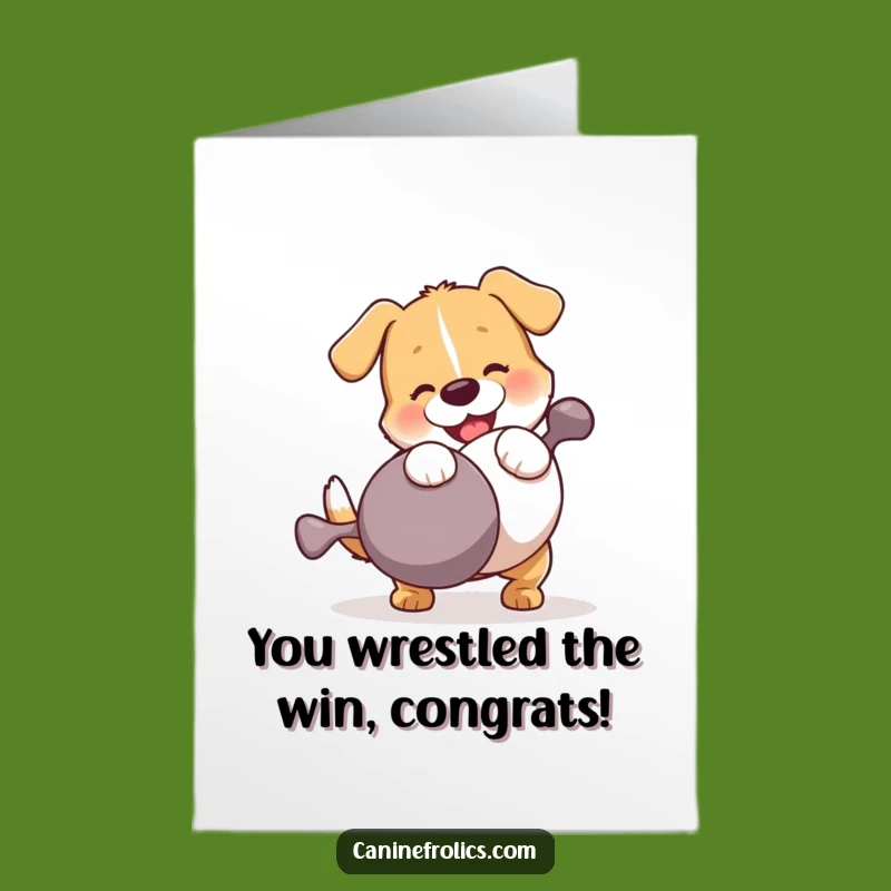 Free Printable Dog Congrats Card: Joyful Wrestling Pup Downloadable for Any Win