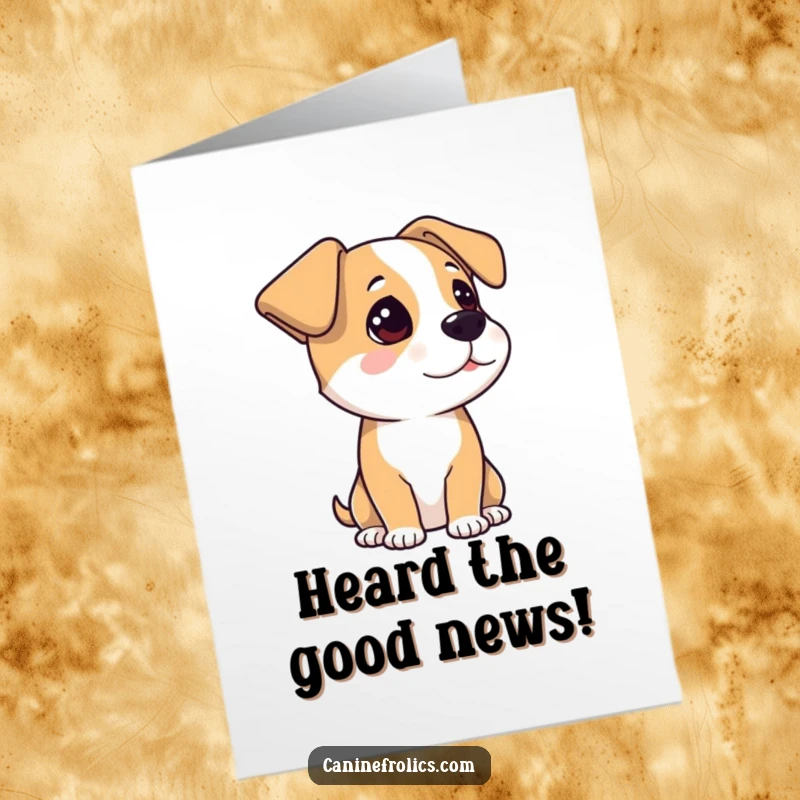 Funny Free Printable Congratulations Card: A dog with wide, perked ears attentively listening, ready to celebrate good news.