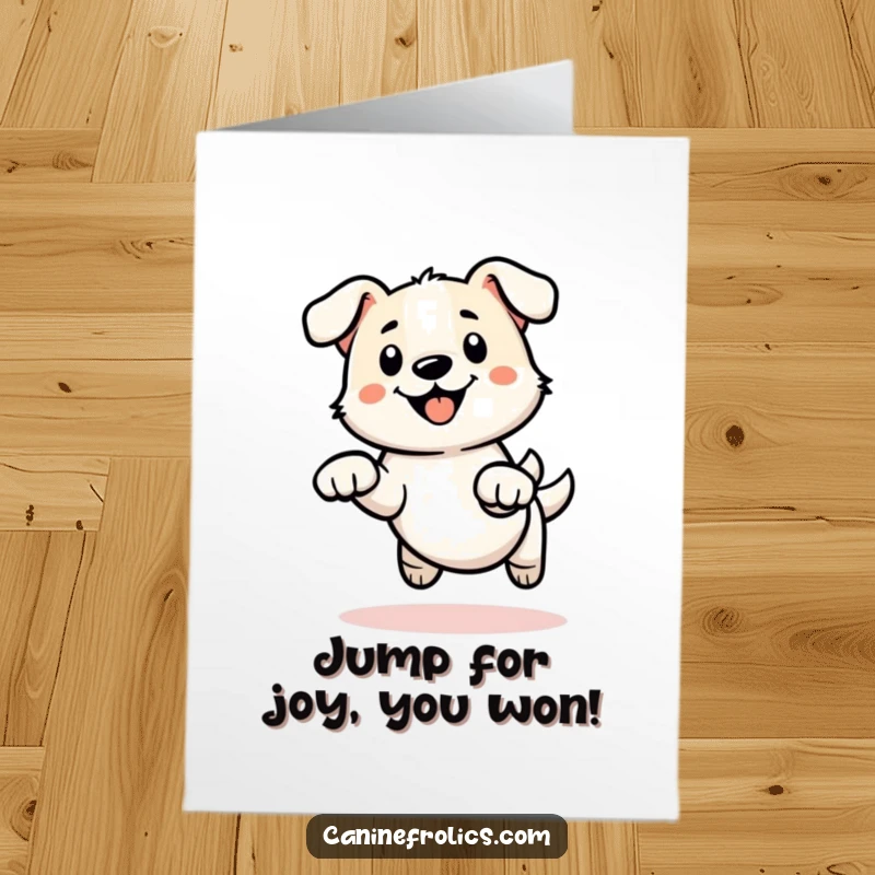 Funny Free Printable Congratulations Card: A simplified dog outline captured mid-leap with energetic paws flying.