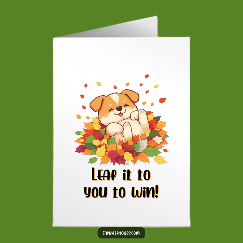 Free Printable Congrats Card: Leaf-Rolling Dog Celebrating Your Success!