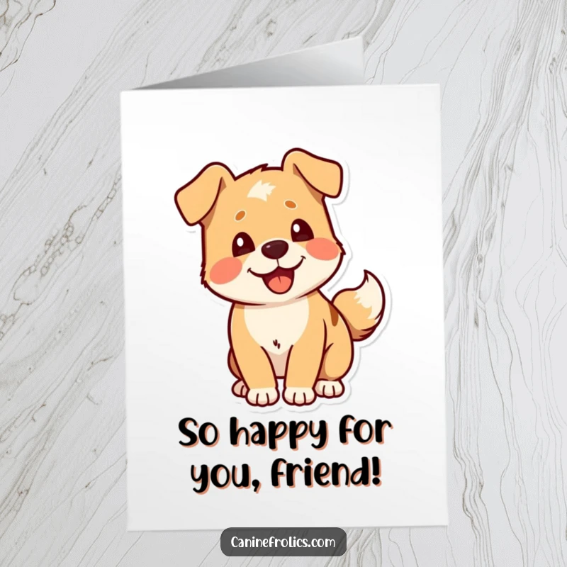 Funny Free Printable Congrats Card: A dog enthusiastically wags its tail, conveying pure delight in downloadable art.