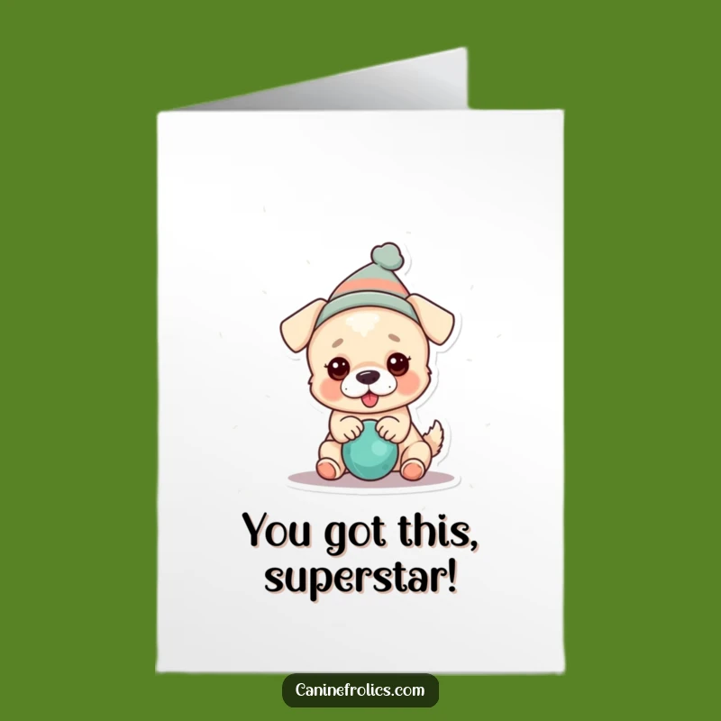 Free Printable Congratulations Card: Festive Dog with Toy, Celebrate Success with Downloadable Whimsy