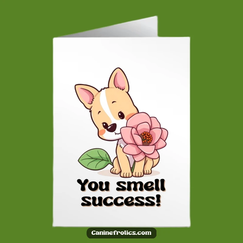 Free Printable Congrats Card: Curious Dog, Giant Flower, Funny Downloadable Gift for Blooming Success