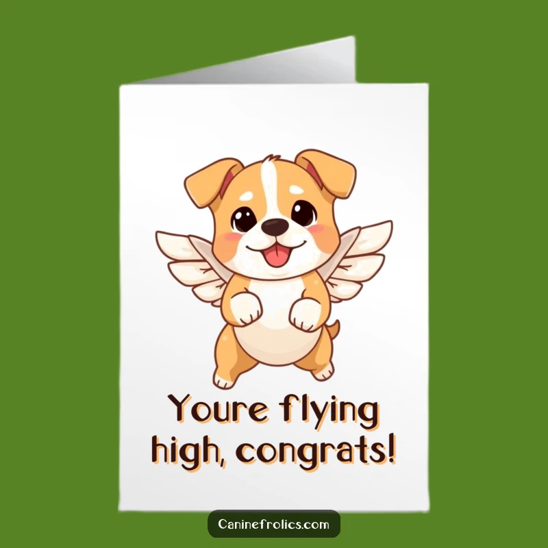 Free Printable Congrats Card: Angelic Dog Takes Flight, Funny Downloadable