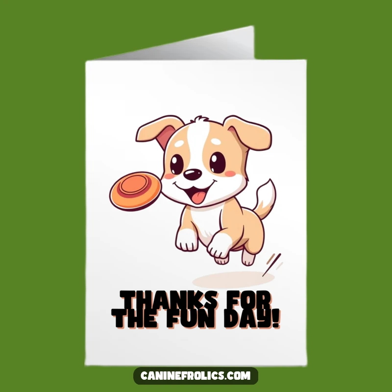 Free Printable Thank You Card: Adorable Dog Frisbee Action, Express Gratitude with Downloadable Fun