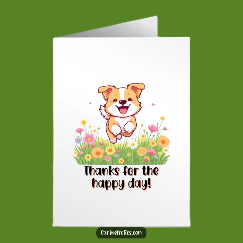 Free Printable Thank You Card: Happy Dog in Flowers, Express Gratitude with Downloadable Sunshine