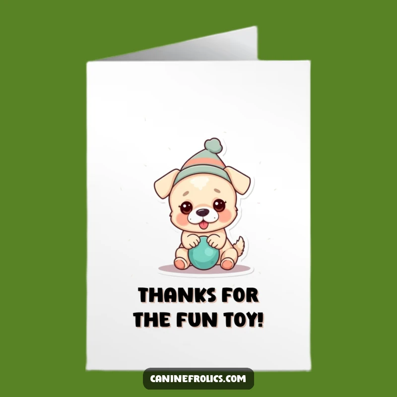 Free Printable Thank You Card: Hat-Wearing Dog & Toy, Express Gratitude with Downloadable Playfulness