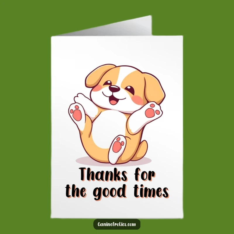 Free Printable Thank You Card: Playful Dog Rolling, Funny Grateful Dog Gift