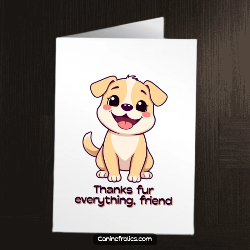 Funny Free Printable Thank You Card with a happy, grinning dog and a wagging tail, sending loads of appreciation.