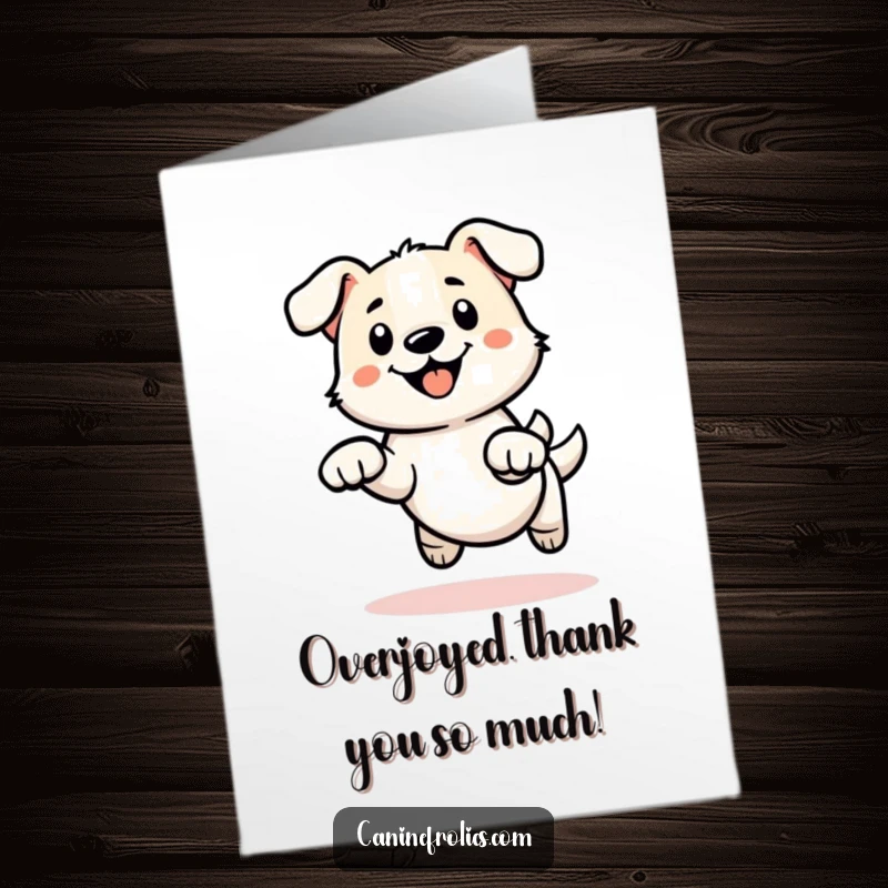 Funny Free Printable Thank You Card: A dog outline captured mid-leap, paws reaching out in energetic thanks.