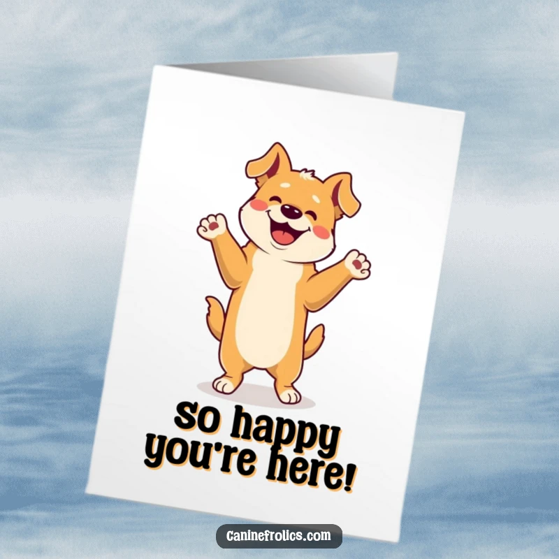 Funny Free Printable Thank You Card: A happy dog performing a joyous dance on its hind legs, expressing thanks.