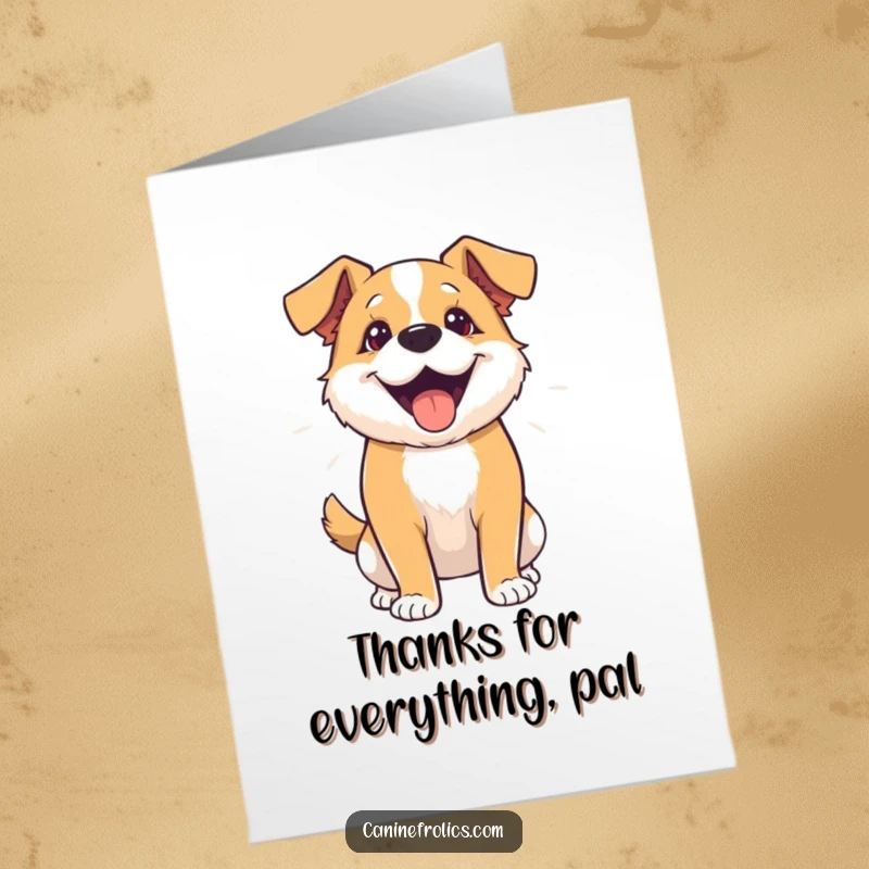 Funny Free Printable Thank You Card: A dog with its whole body wagging, conveying immense gratitude and happiness.