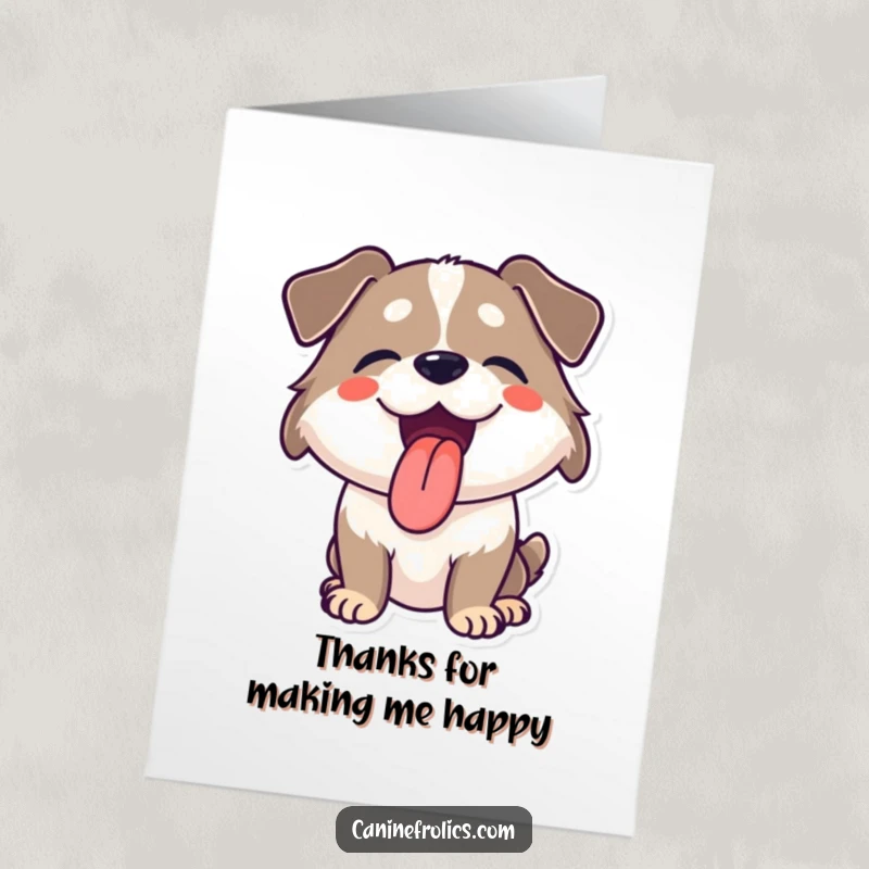 Funny Free Printable Thank You Card with a happy dog panting with joy, tongue hanging out, expressing thanks.