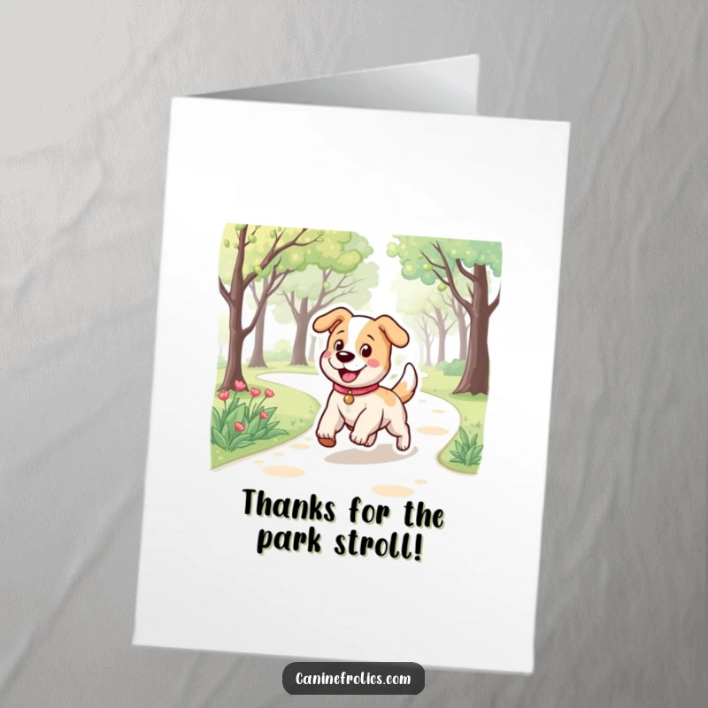 Funny Free Printable Thank You Card: Dog with a bouncy stride trotting happily, conveying thanks with boundless energy.