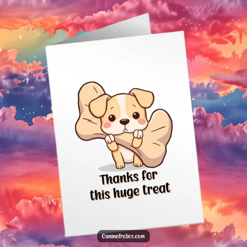 Funny Free Printable Thank You Card: A dog's head emerges from behind a comically large bone.