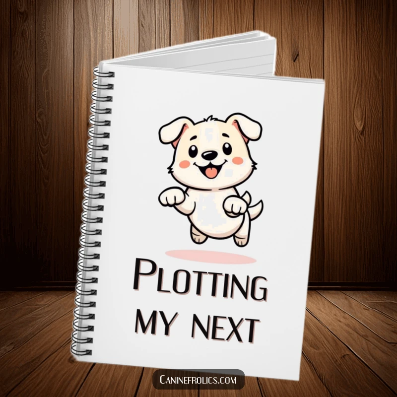 Funny notebook cover featuring a dog outline with energetic paws caught mid-leap, symbolizing creativity and action for your notes.