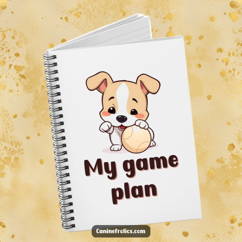 Funny Dog Notebook: A dog playfully nudging a ball with its nose, ready to start, perfect for jotting down exciting plans and ideas.