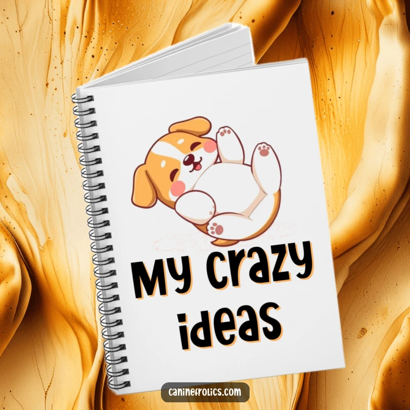 Funny Dog Notebook: A dog rolling on its back, paws playfully batting the air, perfect for jotting down happy thoughts and silly ideas.