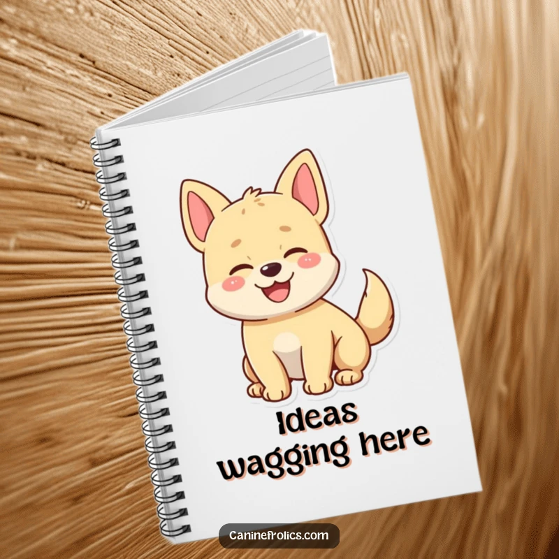 Funny notebook cover with a happy dog character whose tail is wagging with infectious enthusiasm, ready for your notes.