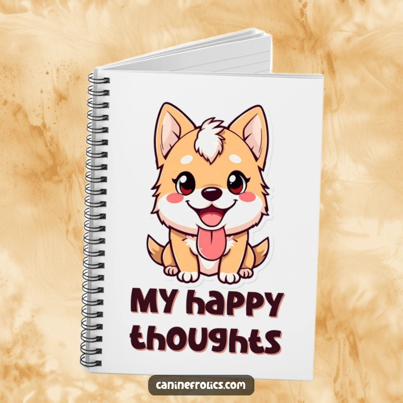 Funny notebook with a cute canine character showing a happy expression and tongue lolling out, ideal for jotting down thoughts with a smile.