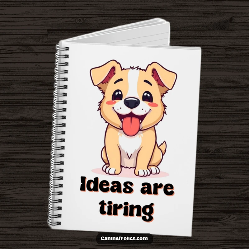 Funny notebook cover with a dog panting happily, tongue out, radiating satisfaction after a fulfilling, fun-filled activity.