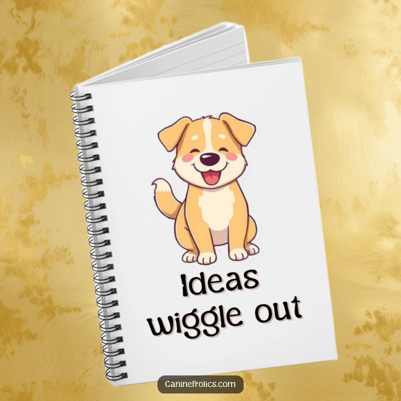Funny notebook cover with a dog's tail wagging so intensely that its entire body is in a joyful, full-body wiggle.