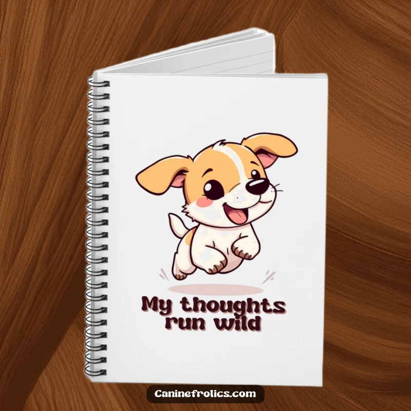 Funny dog notebook featuring a dog with floppy ears streaming behind as it runs with abandon, ideal for jotting down wild ideas.