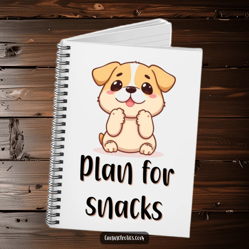 Funny dog notebook with a dog demonstrating paws up, eagerly anticipating a treat, inspiring creative thoughts and lists.