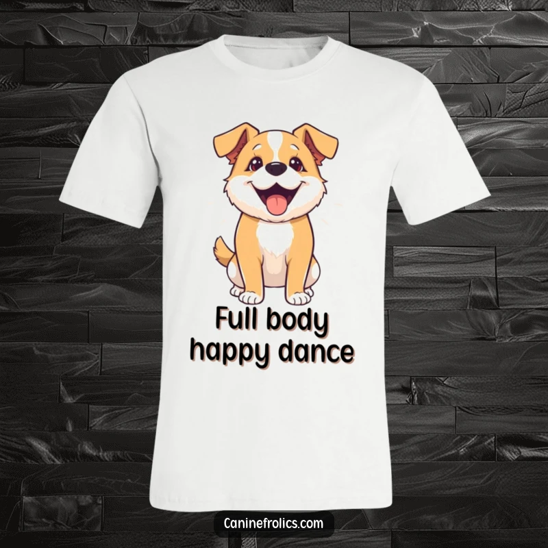 Funny t-shirt showcasing a dog energetically wagging its whole body in pure bliss, perfect for dog lovers.