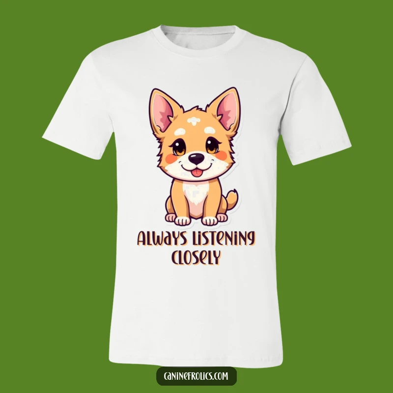 Funny Curious Dog T-Shirt - Playful Canine Ears Perked Tee
