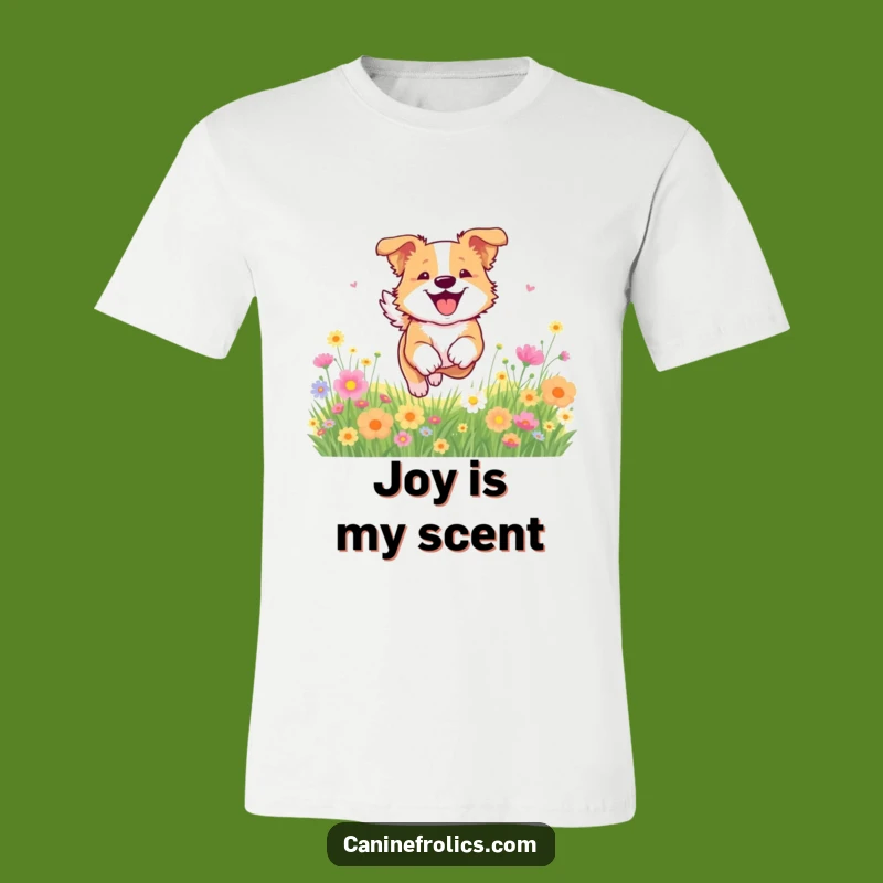 Funny Dog Flower Tee: Joyful Bounding Humor Shirt
