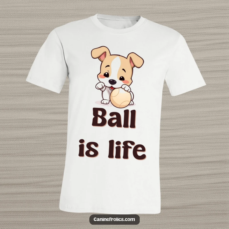 Funny Dog T-Shirt: A dog playfully nudging a ball with its nose, eyes full of eagerness, ready to start a fun game.