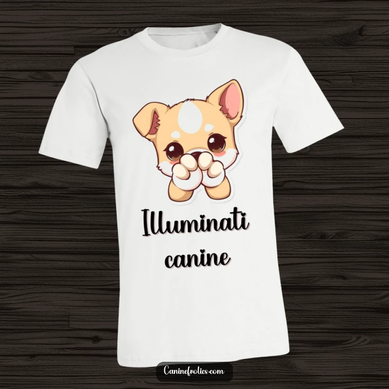 Funny Dog T-Shirt featuring a dog with exaggeratedly large eyes, playfully winking from behind its paw, showcasing comic canine charm.