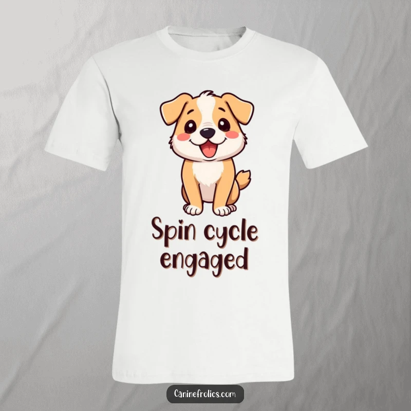 Funny dog t-shirt depicting a dog mid-zoomie, a blur of playful motion and happy energy.