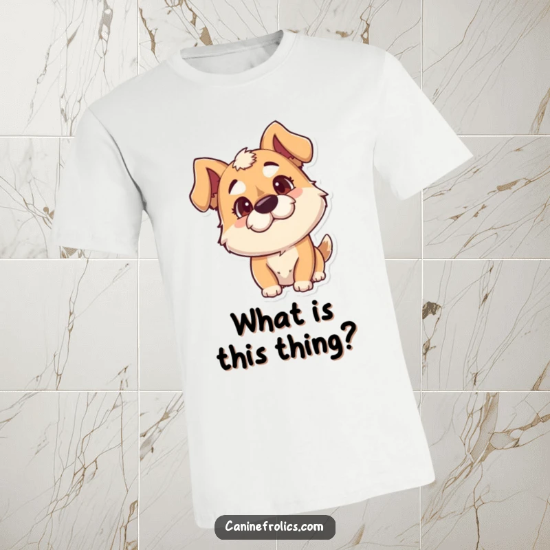 Funny Dog T-Shirt: Goofy dog with head tilted, radiating playful curiosity and undeniable charm, ideal for casual wear.