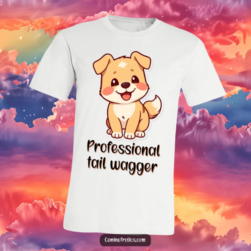 Funny Dog T-Shirt: Close-up of a dog character's tail wagging with immense delight, conveying pure happiness and excitement.